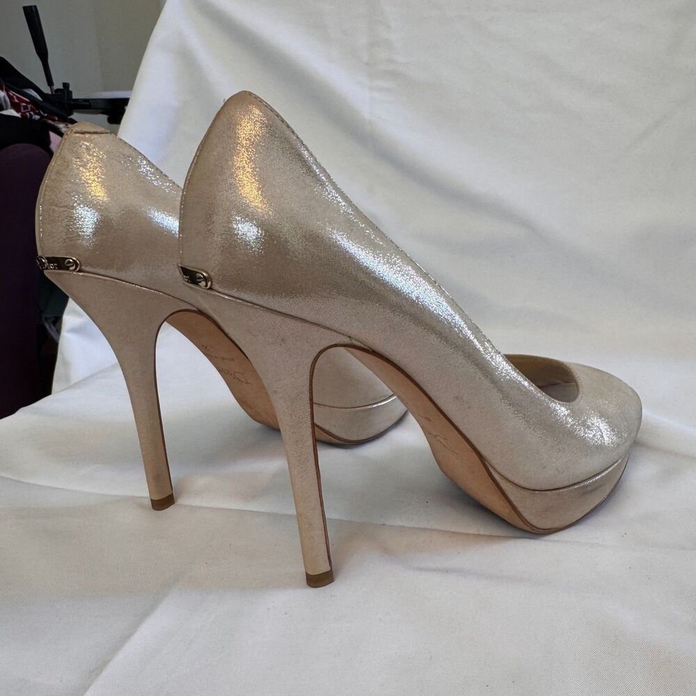 Dior Champagne Pearl Peep-toe Pumps Size 8 - Picture 5 of 8